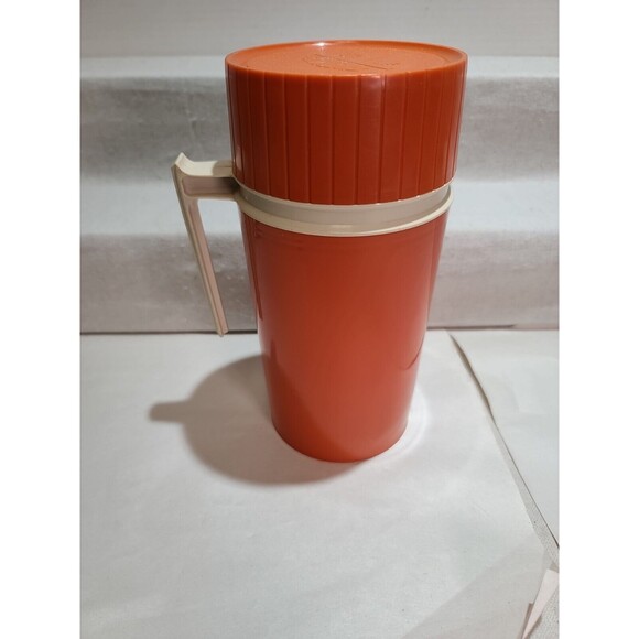 Vintage 3pc Orange Thermos Pint Size Handled Model #7202 King Seeley Hot Cold - Picture 10 of 10